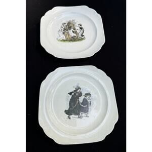 2 Kate Greenaway Almanack Square Plates Vintage Delano Sun Glo Studios C12